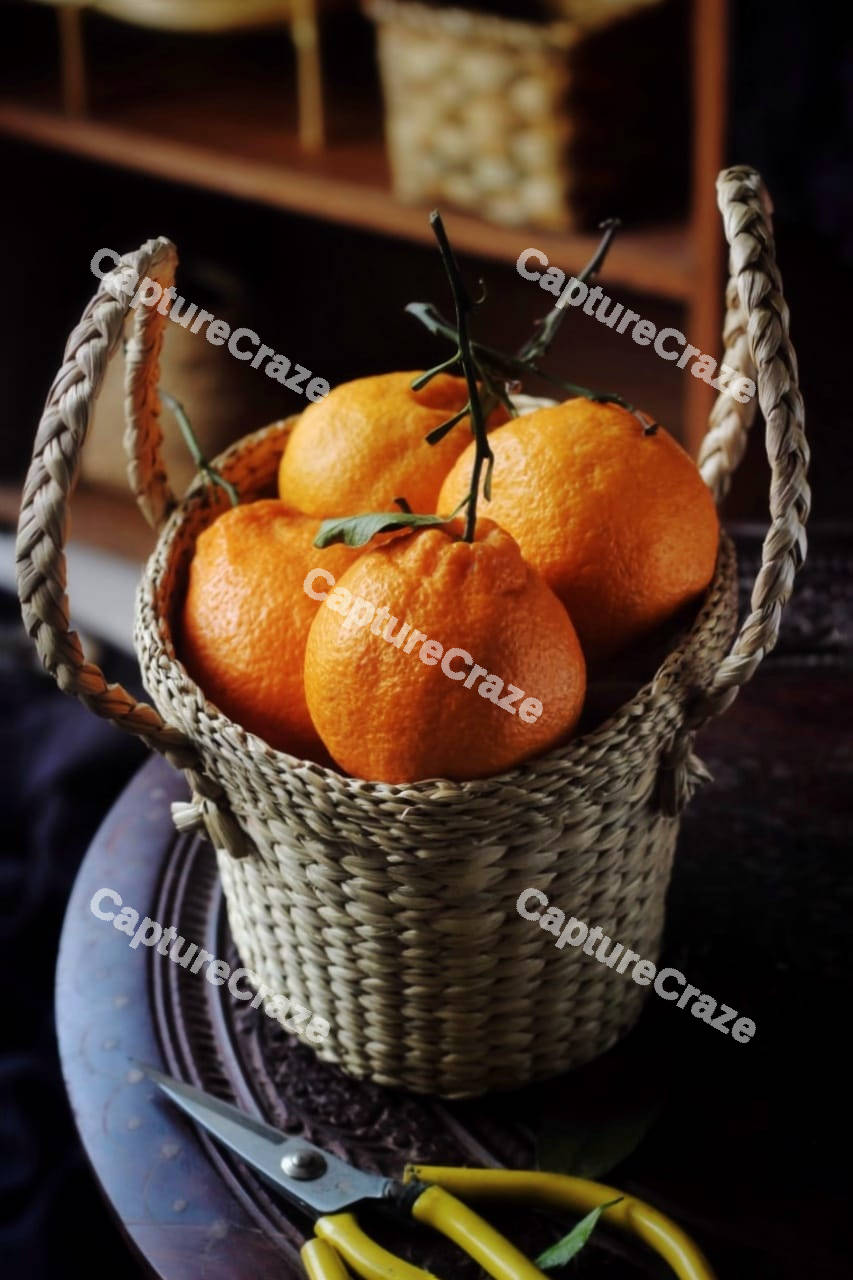Tangerines inside a basket